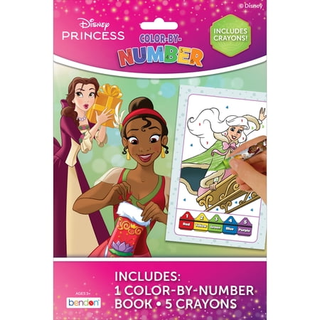 Disney Princess 16-page Color By Number Coloring Book with 5 Crayons
