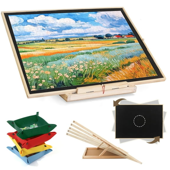 Tilting & Rotating Puzzle Board 1500 Pieces, Vertical & Horizontal Wooden Jigsaw Puzzle Table with Drawers & Protective Cover, 34"ร25" Puzzle Board with Lazy Susan for Adults & Kids, Gift for Mum