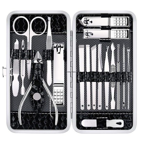 Juego de cortaúñas, cortadores de uñas y uñas de los pies, kit de manicura y pedicura, 18 piezas, kits de aseo profesional de acero inoxidable, herramientas para el cuidado de las uñas con lujoso estu
