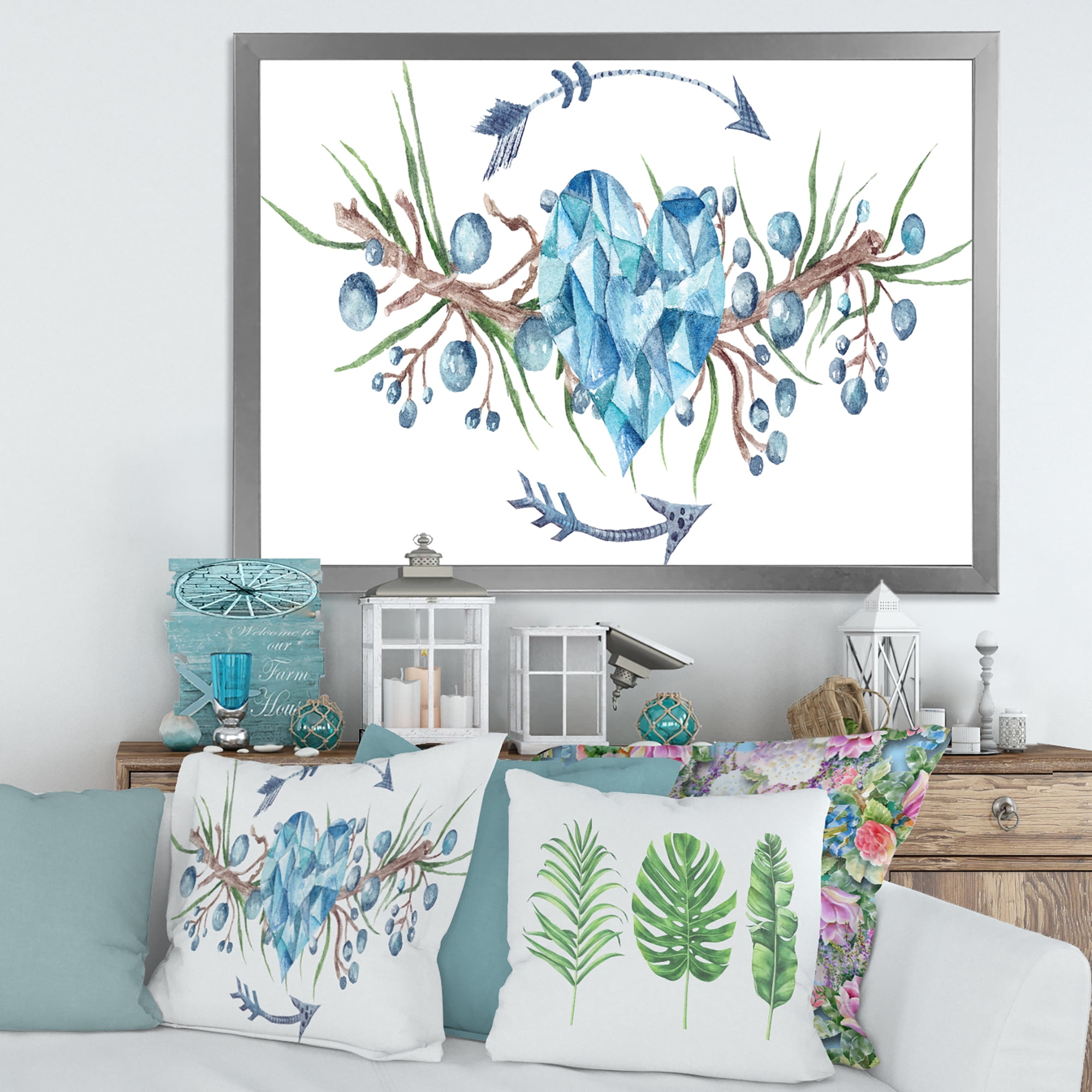 Designart 'Fresh Tribal Vignette Wild Forest Wreath Design On White II' Traditional Framed Art Print