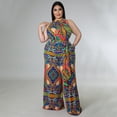 thumbnail image 3 of AURA Women Plus Size Printed Jumpsuit High Waist Belted Wide Leg Casual Work Outfit, 3 of 7