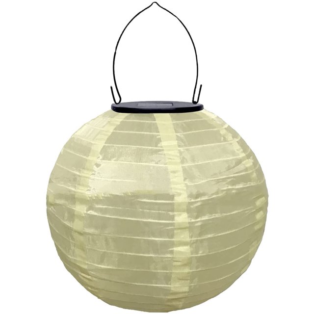 10 Inch Round Chinese Japanese Style Nylon Lanterns Weatherproof Outdoor Solar Powered LED Light Hanging Lanterns Ornaments for Home Garden Patio Yard Wedding Birthday Party Event (#04, 25CM)