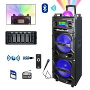 Dazone Dual 10" Bluetooth Speaker High Powered Rechagreable Wireless PA System Subwoofer Tweeter With AUX Microphone Karaoke LED Lights