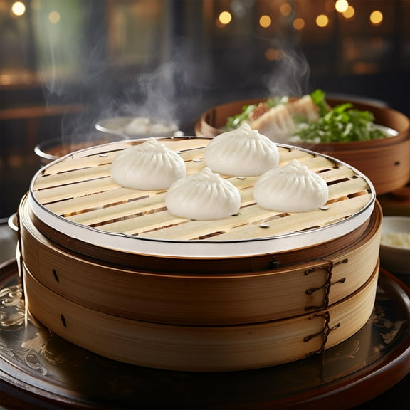 OUNONA 1Set Traditional and Modern Blend Chinese Steamer Bamboo With Stainless Steel Edging Home Cooks