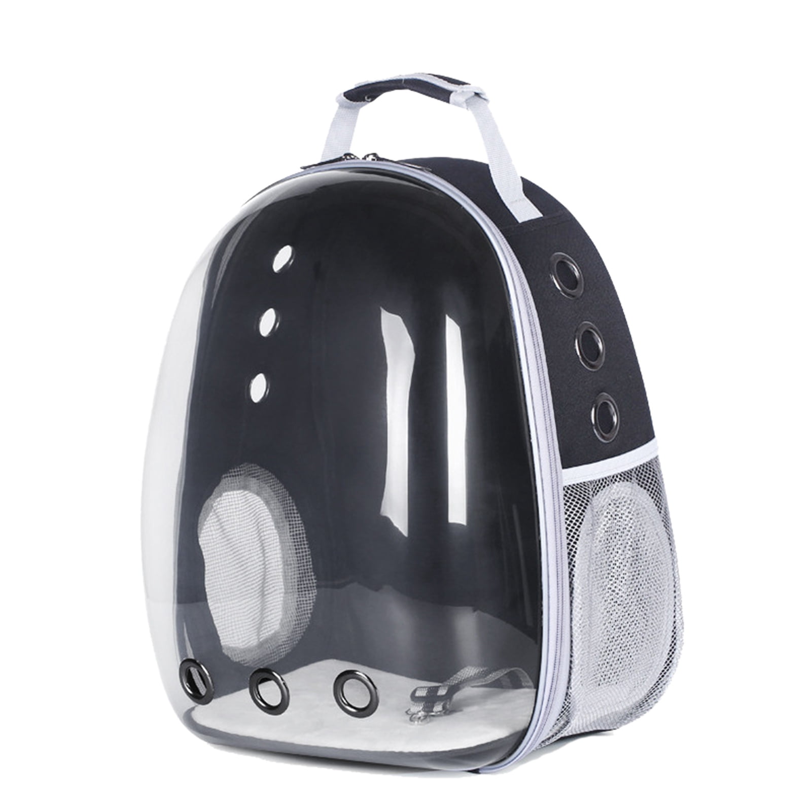 Cat Backpack Carrier, Ventilation Holes Pet Carrier Bag Reinforced Handle Side Open Transparent Window  for Walking Black