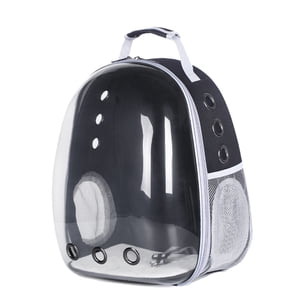 Cat Backpack Carrier, Ventilation Holes Pet Carrier Bag Reinforced Handle Side Open Transparent Window  for Walking Black
