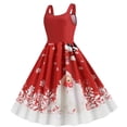 thumbnail image 3 of Robe de Noël Femme Mince Imprimé Épissage Robe de Noël Sans Manches Col Rond, 3 of 8