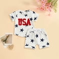 thumbnail image 2 of Toddler Boy 4th of July Outfit 4th of July Shorts Set Short Sleeve Bodysuit + Stars Stripe Short American Flag Summer Outfits,Blue, 2 of 6
