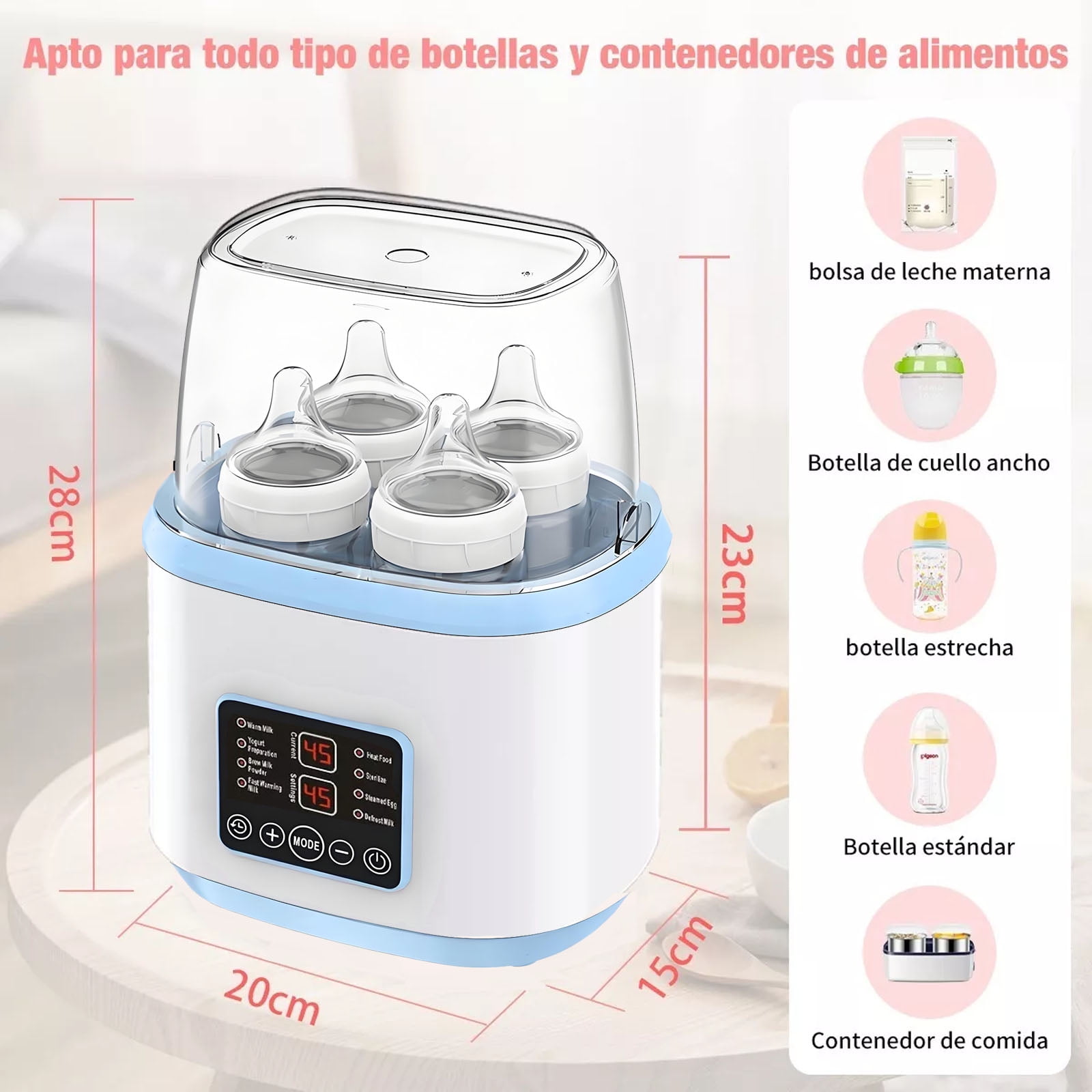 Baby Bottle Warmer, Baby Bottle Warmer and Sterilizer with Timer, 8-in-1 Fast Milk Warmer for Baby Breastmilk, Temperature Adjustment & 24H Constant Heat & Thaw, Baby Food Heater, up to 4 Bottles