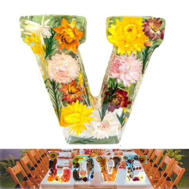 Handmade Floral Night Light Floral Resin Night Light Letter Floral Resin Night Light Flower Resin Letters With LED Light Floral Battery Operated Night Lights First Apartment Must Haves Sensory Room