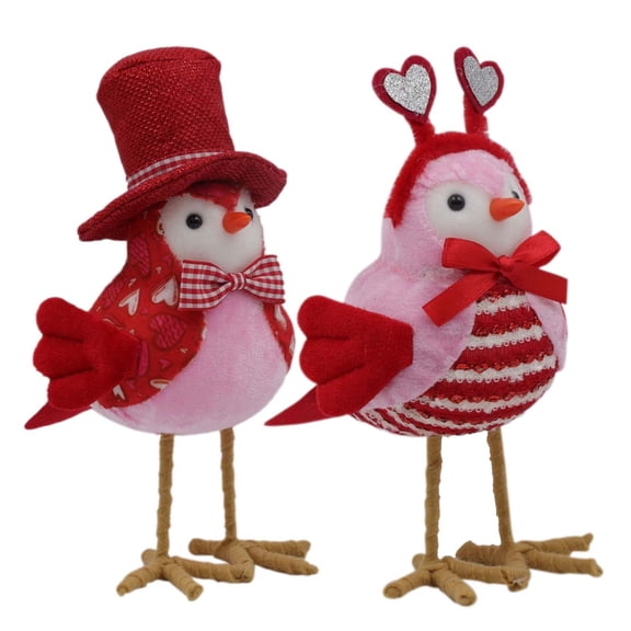 Leutsin Valentine's Day Love Birds Decor - Handmade Fabric Red Pink Standing Bird Figurines Table Top Ornaments Valentines Day Couple Gifts Party Tiered Tray Decor,Multicolor,8",2pcs