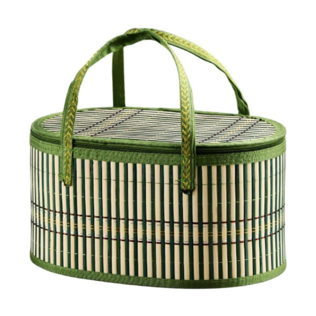 jifeng Bamboo Woven Basket with Double Handles Gift Packing Basket for Storage Cake green S