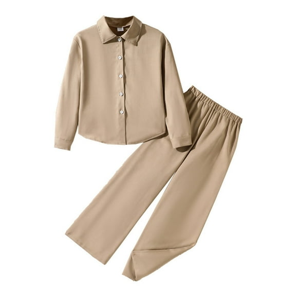 Gaexia Girls Fall Clothes ,Stylish Girls Two Piece Outfit Long Sleeve Shirt With Wide Leg Pants Comfortable Casual Fall Wear For Kids Children