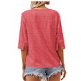 thumbnail image 3 of Langwyqu Solid Color Women Half Sleeve V Neck Casual Shirt Tops, 3 of 4