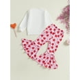 thumbnail image 5 of Kids Little Girls Valentine's Day Clothing Sets 3 4 5 6 7 Years Letter Long Sleeve Sweatshirt Heart Long Flare Pants 2-Piece Spring Outfits, 5 of 9