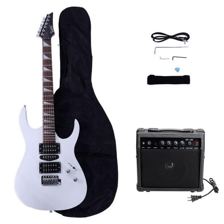 Glarry Full Size Beginner Electric Guitar with Amplifier, Guitar Bag, White