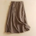 thumbnail image 2 of SMihono Fashion Women's Summer Cotton Linen Elastic Buttoned Swing Midi A Line Skirt Button Front Casual Midi Skirt with Pockets Khaki M, 2 of 6