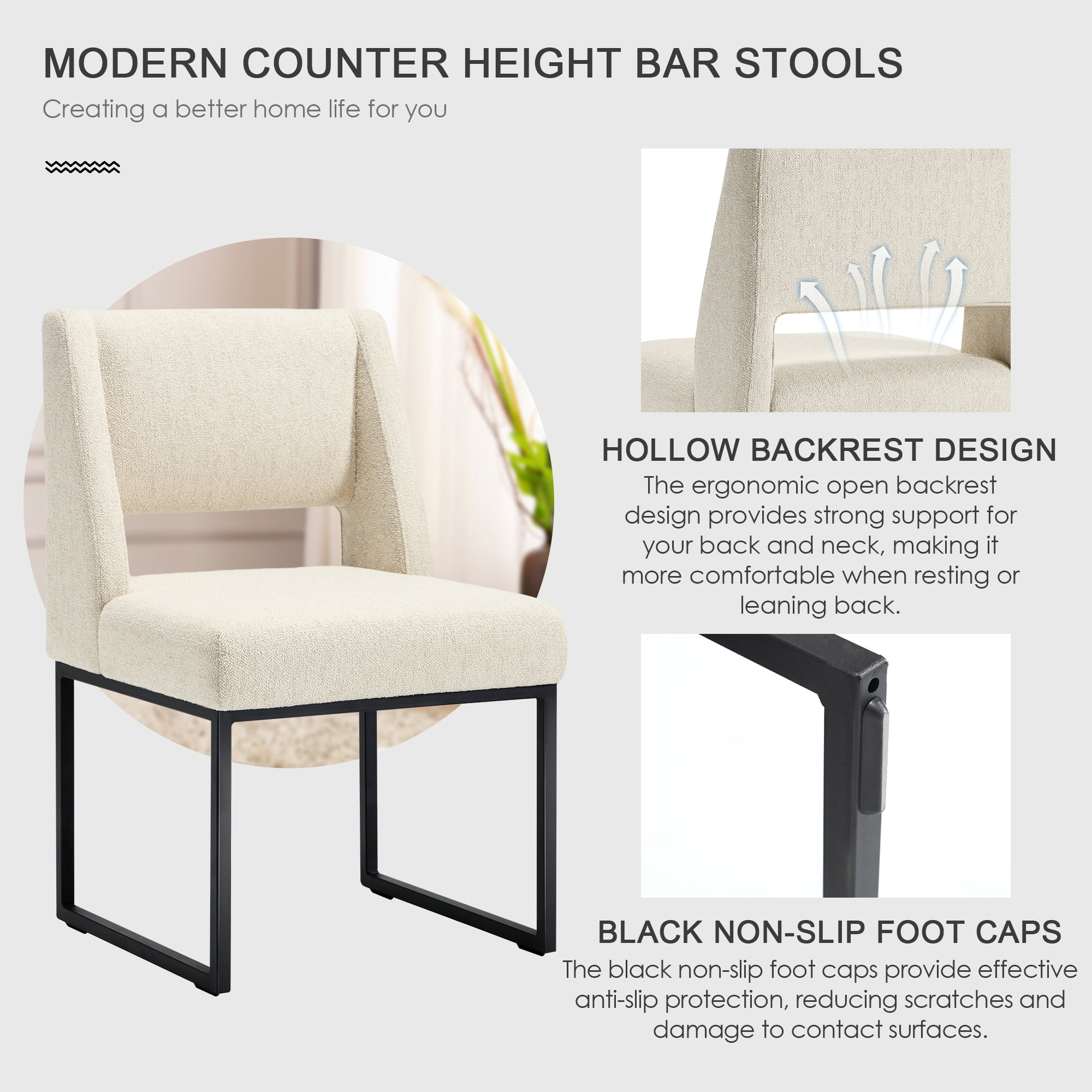 Zesthouse 18.3" Modern Dining Chairs Set of 4, Linen Fabric Dining Room Chairs with High Back and Metal Legs, Armless Upholstered Side Chair for Dining Room Kitchen, Beige