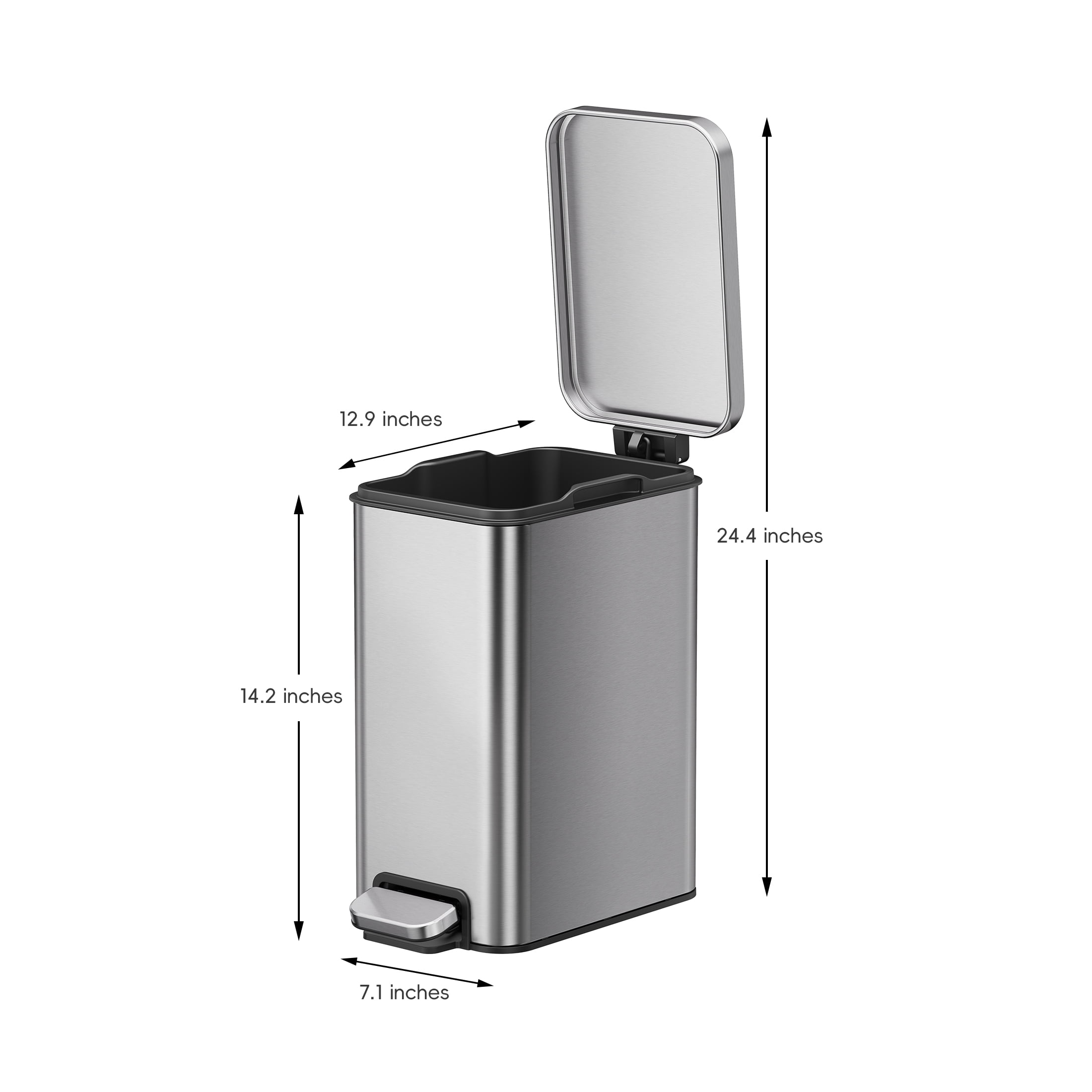 Better Homes & Gardens Bedroom / Office Trash Can, 2.6 Gallon Small Stainless Steel Step Garbage Bucket Bin with Soft Close Lid, Silver