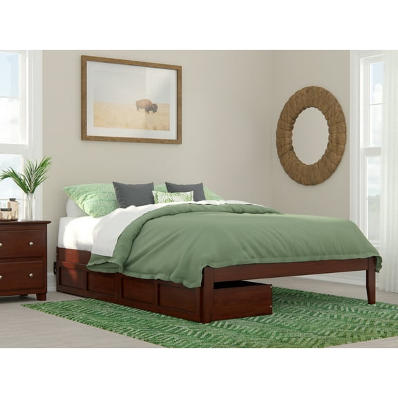 Colorado Queen Bed with USB Turbo Charger and 2 Extra Long Drawers in Walnut
