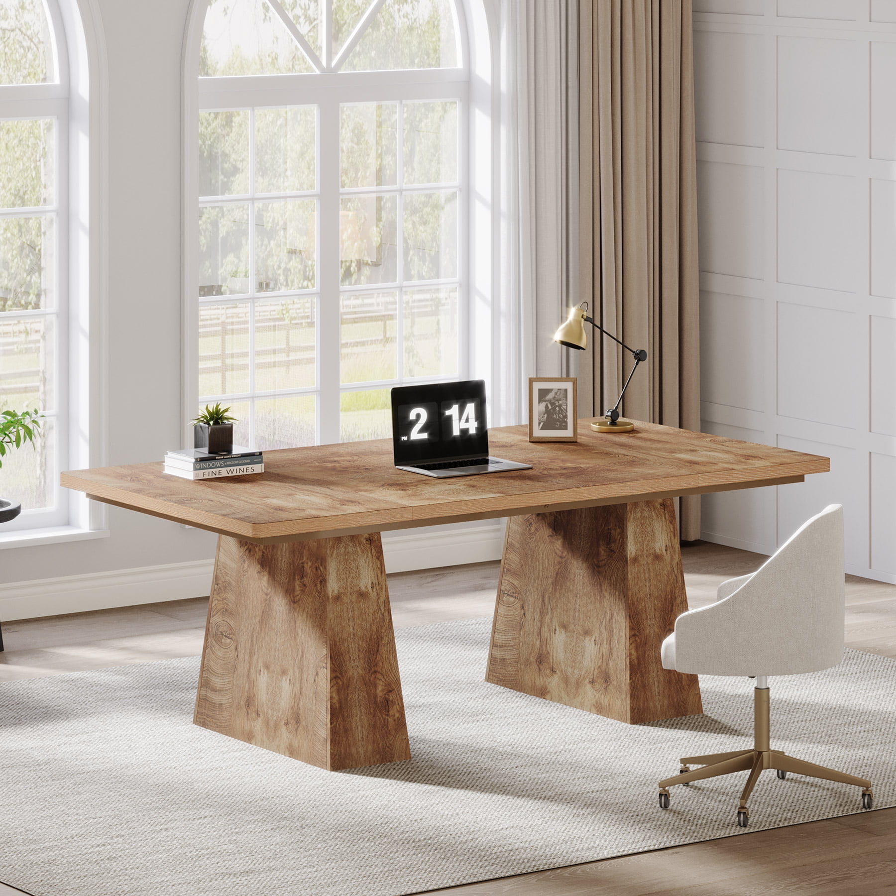 Tribesigns 63" Executive Desk, Modern Office Computer Desk with Double Pedestal, Large Simple Workstations Writing Table Conference Table, Natural
