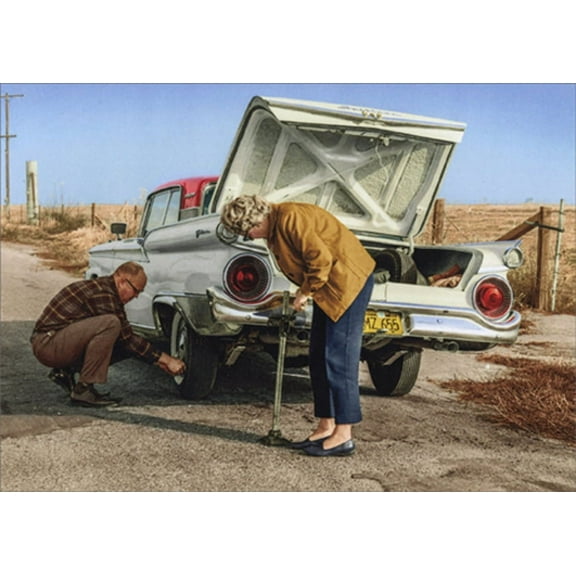 Avanti Press Couple Changing Car Tire America Collection Funny / Humorous Wedding Anniversary Congratulations Card