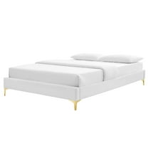 Platform Bed Frame, King Size, Velvet, White, Modern Contemporary Urban Design, Bedroom Master Guest Suite