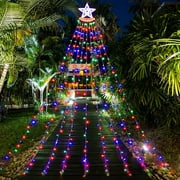 Christmas Decorations Outdoor Star String Lights,349 LED 8 Modes with 14" Topper Star Christmas Tree Lights,Star Waterfall Lights for Outside Tree Yard Wedding Home Party,Warm White
