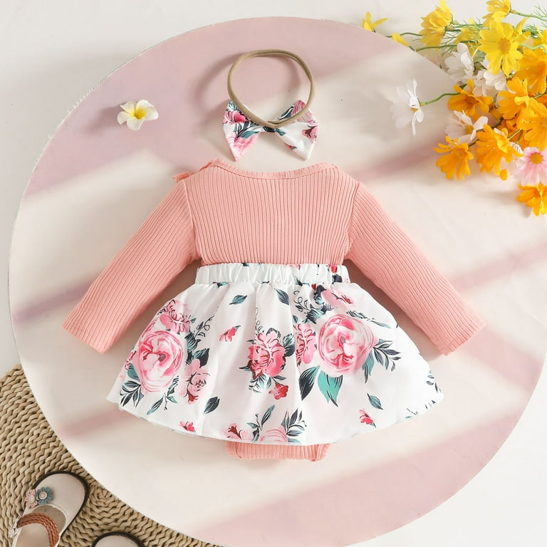 Gvdentm Baby Girls Clothes 12 to 18 Months Romper Dress Lace Ruffle Long  Sleeve Fall Winter Outfits with Headband(Pink,6-9 Months) - Walmart.com