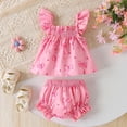 thumbnail image 2 of Toddler Girls Clothes Summer Short Set Outfit Tie Knot Shoulder Sleeveless Ruffle Tops and Shorts 2PC Clothing Set Girls Summer Set 0-18 Months,12-18 Months, 2 of 9