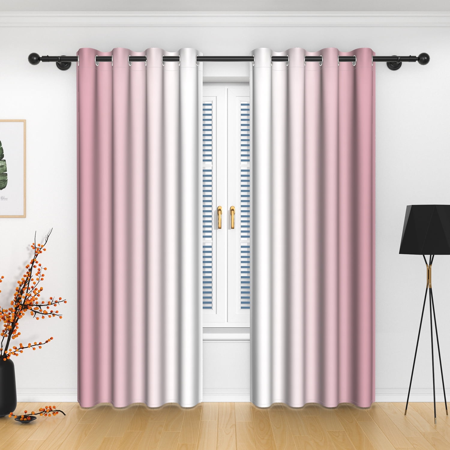 Lfeey Blackout Curtains, Pink to White Gradient Bedroom, 52x63 inch, 2 Panels Set