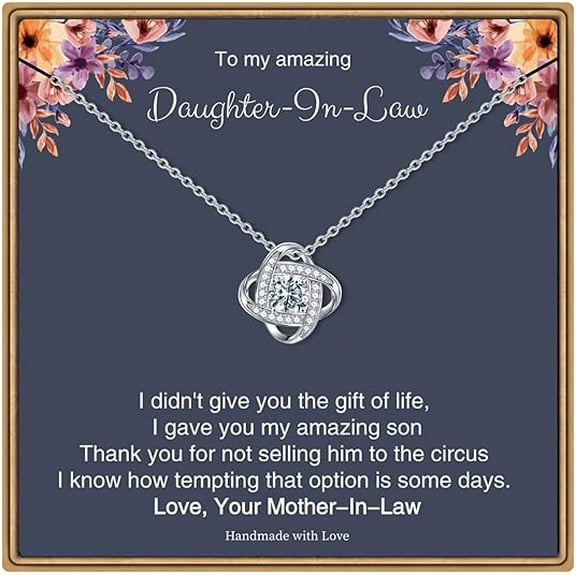 Necklace Gift for Daughter In Law from Mother In Law with Message Card and Gift Box, Rehearsal Dinner Gift To My Daughter In Law, Love Knot Necklace for Daughter In Law on Wedding Day