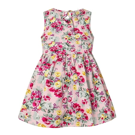 

B91xZ Girls Dresses Kids Girls Toddler Sleeveless Flower Floral Print Princess Girls Casual Flared Dress Cloths Pink Size 6 Months