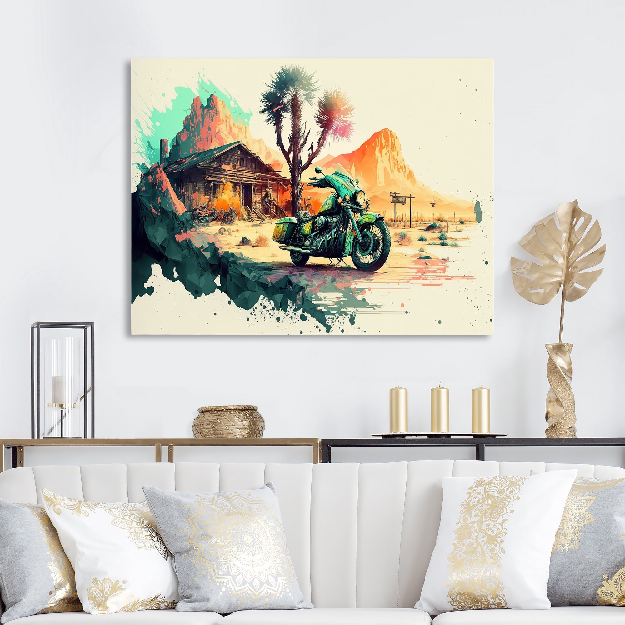 Designart Motocycle On The Side Of The Road Canvas Wall Art