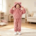 thumbnail image 2 of CAIVO Girls Solid Color Loungewear Fall Winter Hooded Cozy Pajama Sets Toddler Kids 2 Piece Long Sleeve Tops Pants, 2 of 9