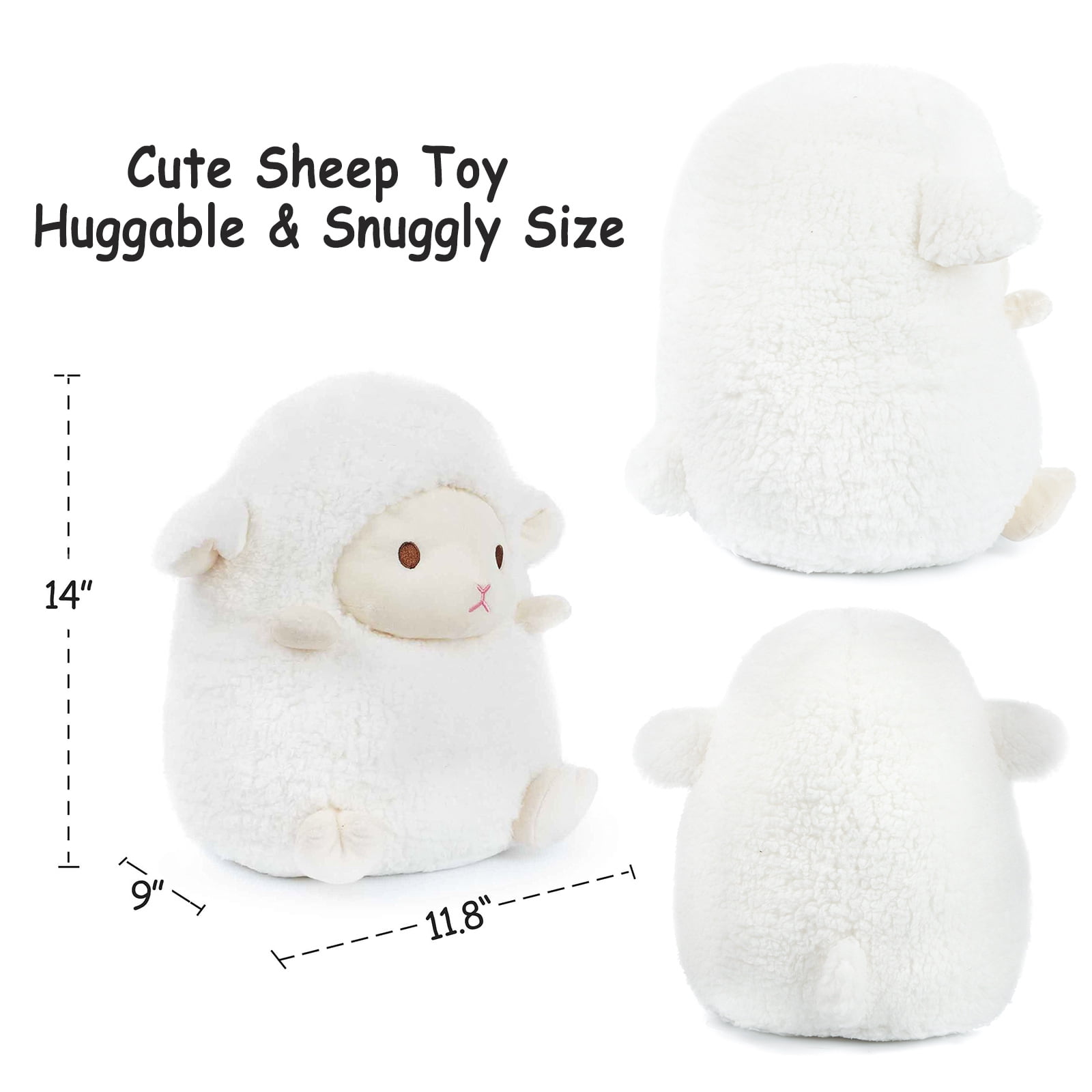 WEIGEDU White Lamb Plush Toy Sheep Stuffed Animals Pillow Cushion Plush for Kids Babies Birthday Easter Bedtime Gift, 14"