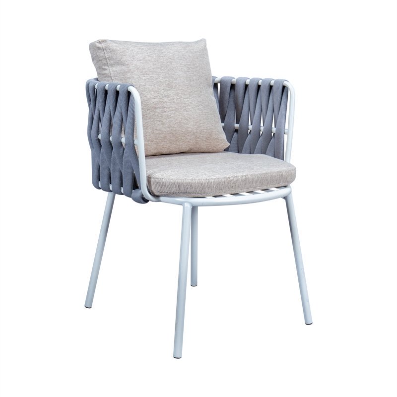 LeisureMod Spencer Rope Frame Outdoor Dining Chair With Fabric Grey