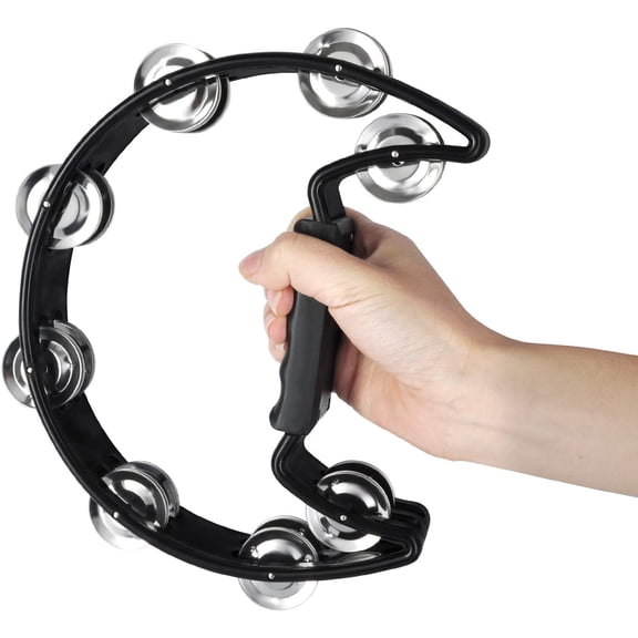 Tambourine,Metal Jingles Hand Held Percussion Half-Moon Tambourine and Egg Shakers for Kids, Adults, KTV, Party BLACK