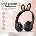 thumbnail image 3 of QINIUXO 2 Pack Kids Bluetooth Headphones with Bunny Ears, Volume Limited Wireless Headphones with Microphone for Girls & Boys, Foldable Over-Ear Headset for School, Tablet, Phone & PC (Pink/Black), 3 of 7
