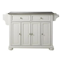 Pemberly Row Traditional Wood/Stainless Steel Top Kitchen Island in White