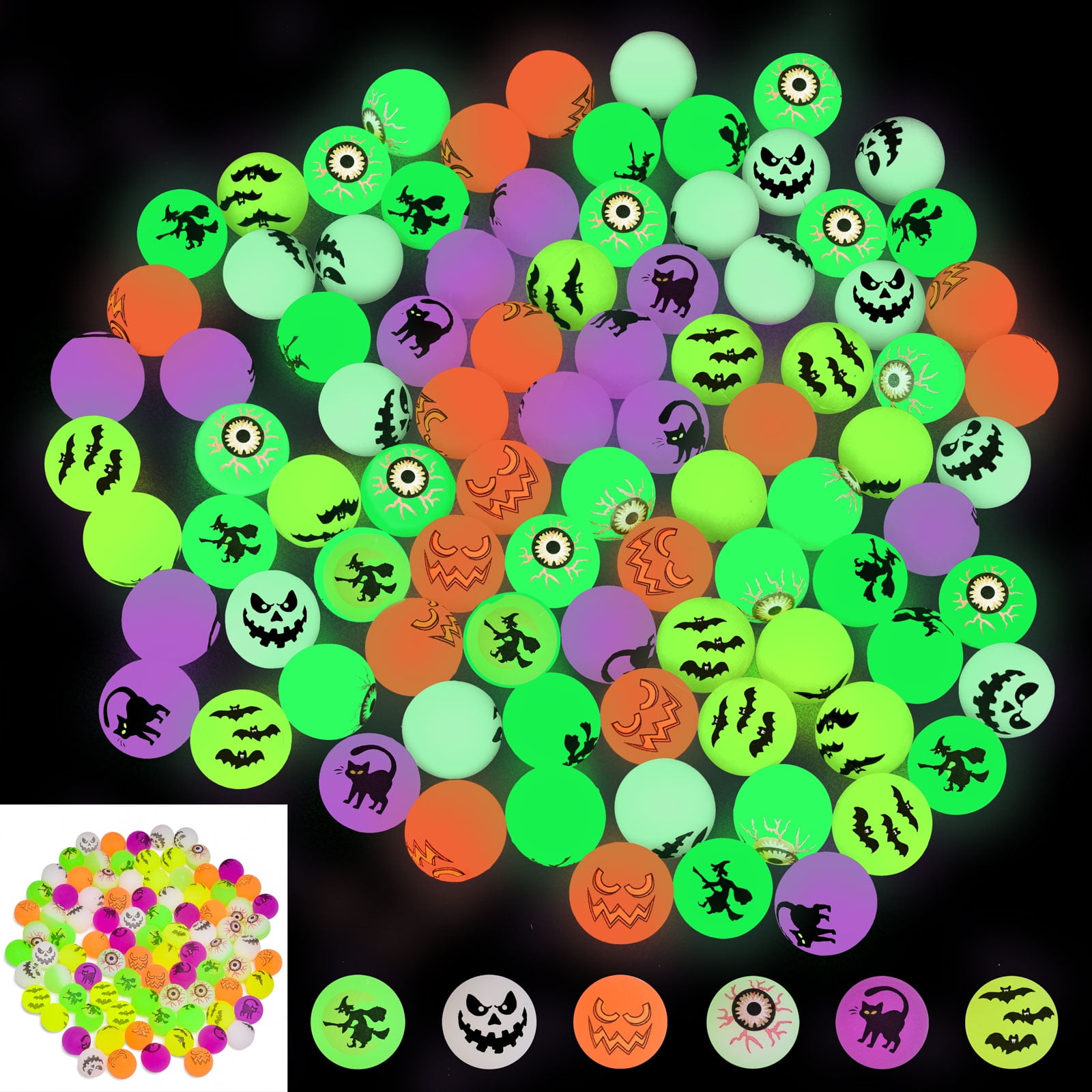 Fun Little Toys 90 Pcs Glow in the Dark Bouncing Balls Halloween Toys