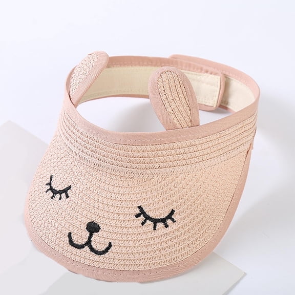 Delliss Baby Girls Boys Roll-up Straw Hat Sun Visor Hat for Kids Wide Brim Cute Bunny Ponytail Summer Beach Adjustable Sun Hat Open Top Visor Hat