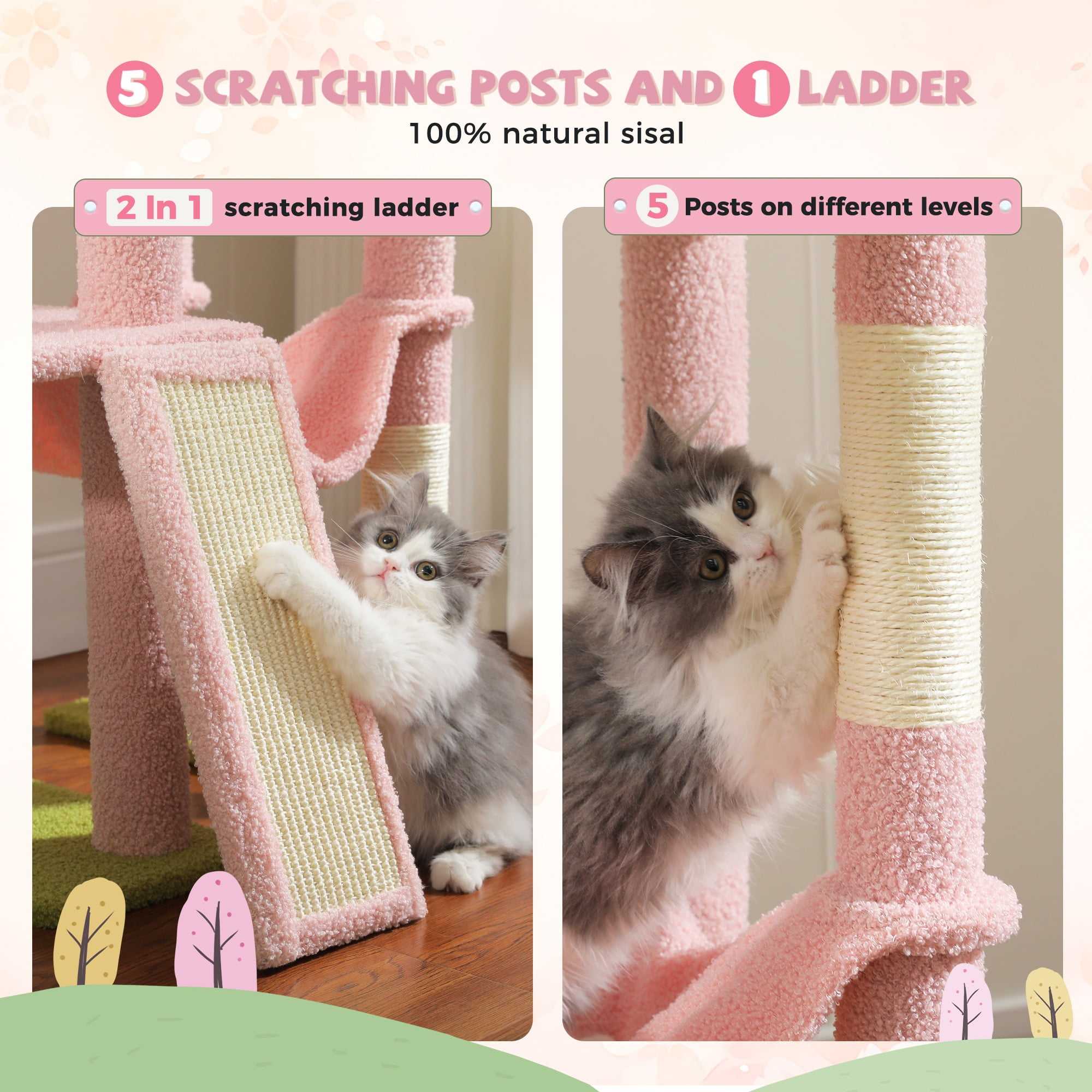 Pefilos Adjustable Height(85-112 in) Cat Tree Tower Floor to Ceiling with 7 Tiers Cat Climbing Activity Center, Cozy Hammocks, 5 Platforms for Indoor Cats, Pink Pefilos Adjustable Height(85-112 in) Cat Tree Tower Floor to Ceiling with 7 Tiers Cat Climbing Activity Center, Cozy Hammocks, 5 Platforms for Indoor Cats, Pink