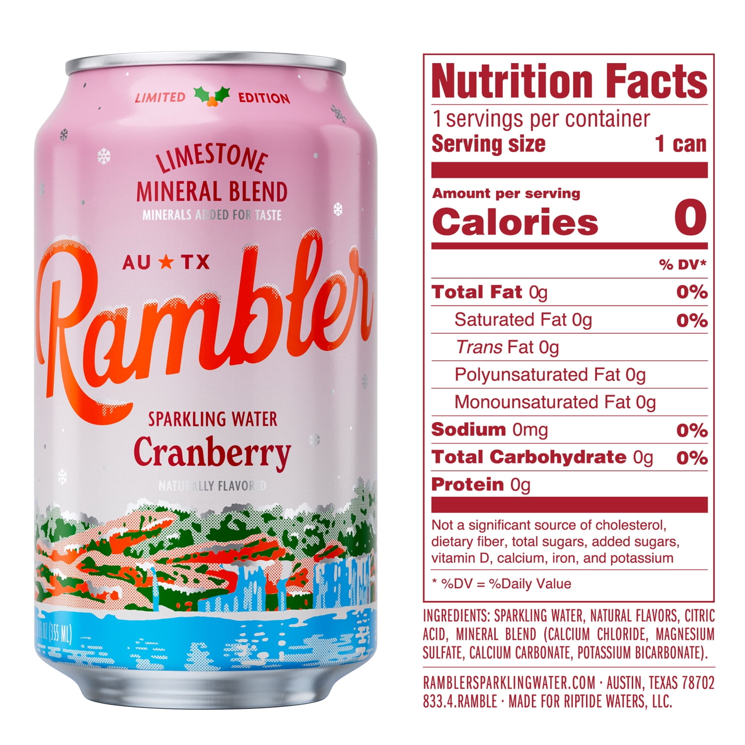 Rambler Cranberry Sparkling Water 8 - 12 fl oz Cans