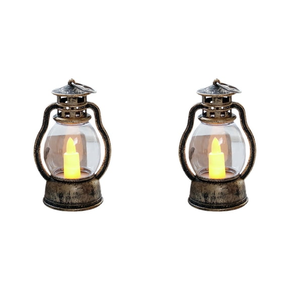 Miommo Bronze Mini Lanterns 2 Pack, LED Candle Battery Operated, Hanging Decorative Lanterns for Christmas Wedding Farmhouse Centerpiece Indoor Outdoor