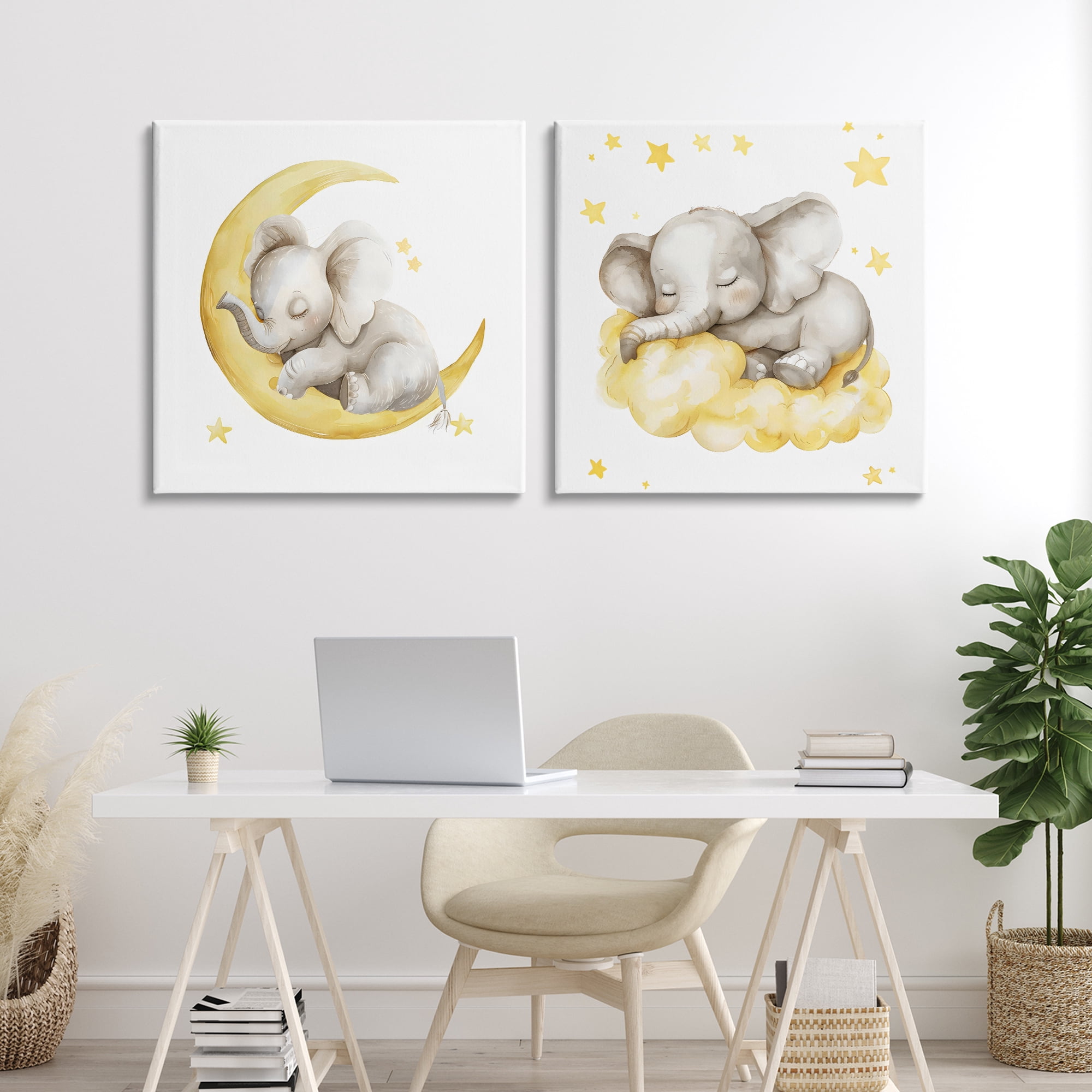 Stupell Industries Sleeping Elephant Moon and Clouds 2 Piece Canvas Wall Art Set, design by LSR Design Studio