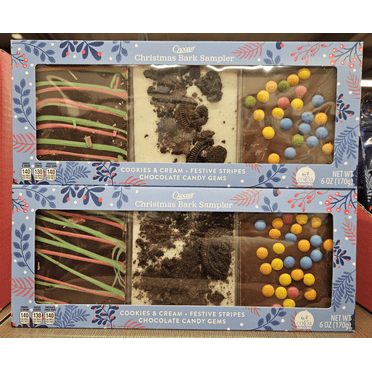 Chocuer Christmas Bark Sampler Cookies & Cream, Festive Stripes, Chocolate Candy Gems 6oz 170g (2 Boxes)