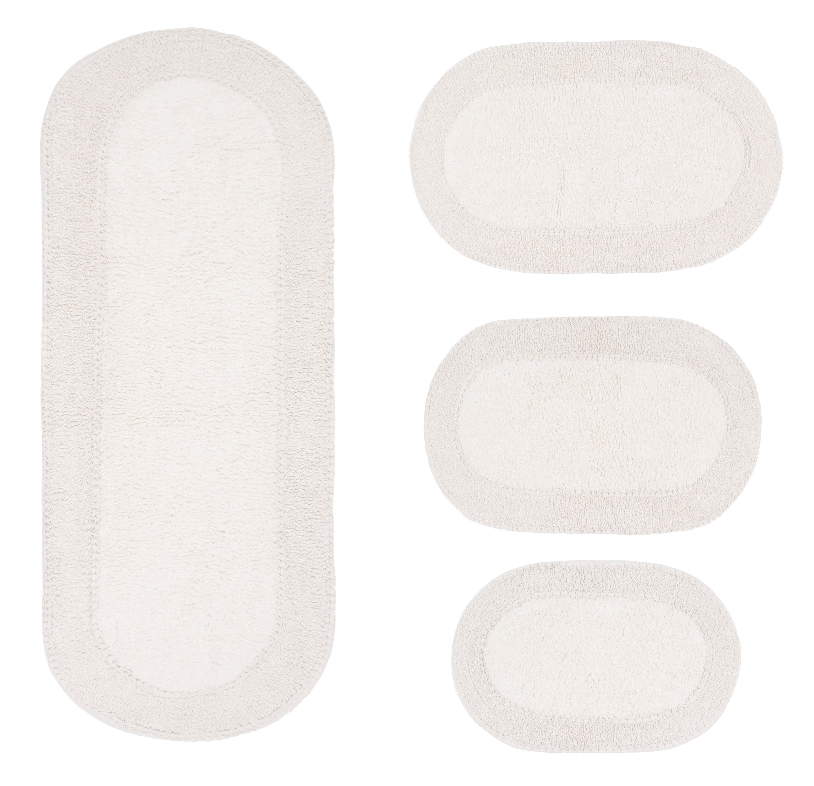 Home Weavers Double Ruffle Collection 100% Cotton Non-Slip Bathroom Rug Set Machine Washable Bathroom Rug, Bath Rug, Bathroom Rug, Runner, Ivory Color 4 Piece Bath Rug set