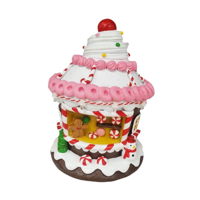 jifeng LED Lighted Christmas Village Figurine Christmas Gift Decorative Statue Desktop Cake Shop
