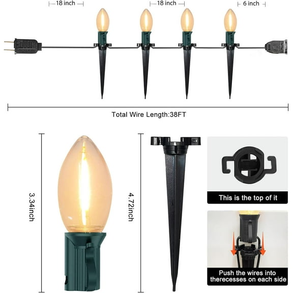 FGERFE-38FT C9 LED Christmas Pathway Lights,25 Warm White Connectable Weatherproof LED Christmas Walkway Lights with C9 LED Bulbs and Stakes for Driveway Yard Lawn Sidewalk Christmas Decoration